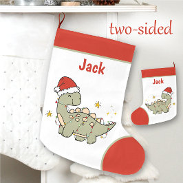 Jul Dinosaur Santa Hat Namn Kids tvåsidigt Stor Julstrumpa