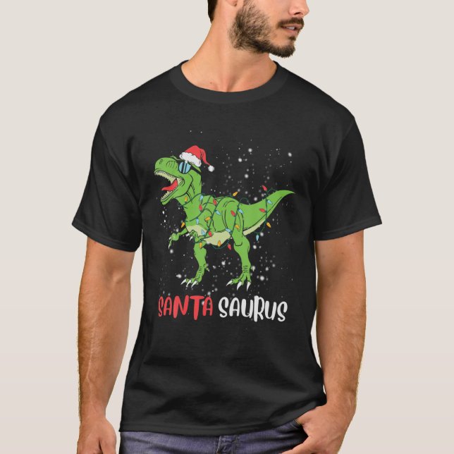 Jul Dinosaur Santa Saurus T Rex Funny Pajama T Shirt (Framsida)