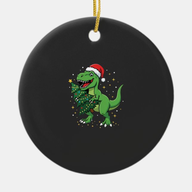 Jul Dinosaur Santa T Rex Julgransprydnad Keramik (Framsidan)