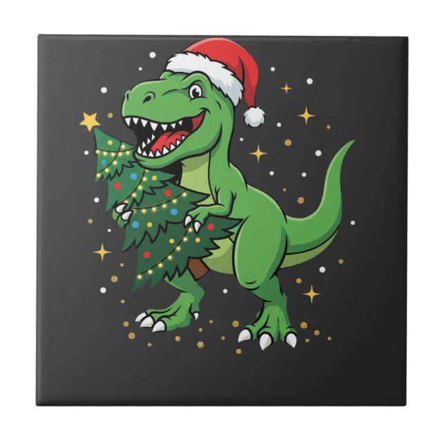 Jul Dinosaur Santa T Rex Kakelplatta (Framsidan)