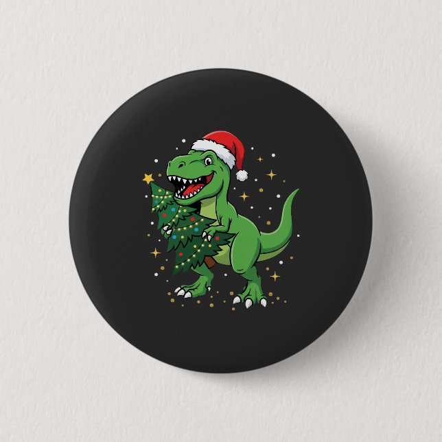 Jul Dinosaur Santa T Rex Knapp (Framsida)
