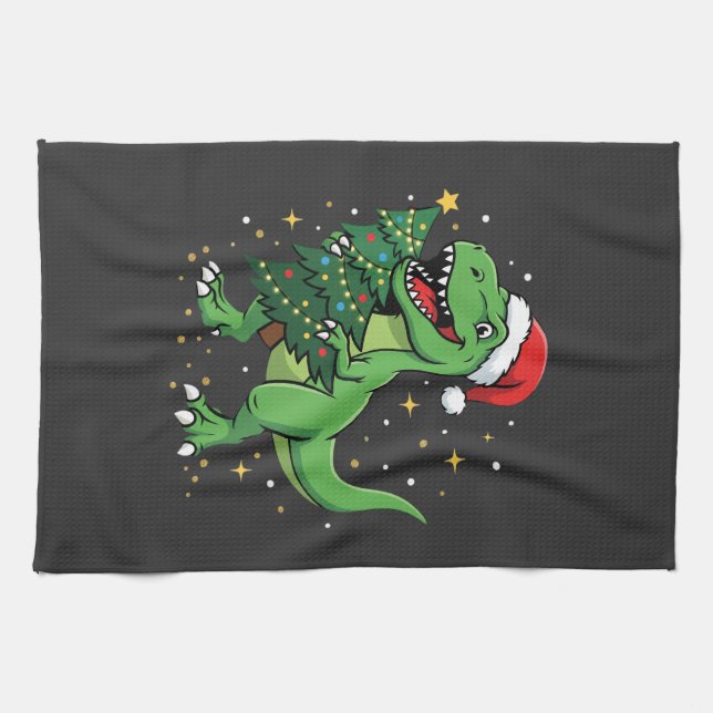 Jul Dinosaur Santa T Rex Kökshandduk (Horisontell)