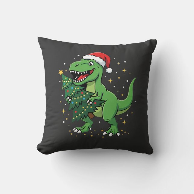 Jul Dinosaur Santa T Rex Kudde (Framsida)