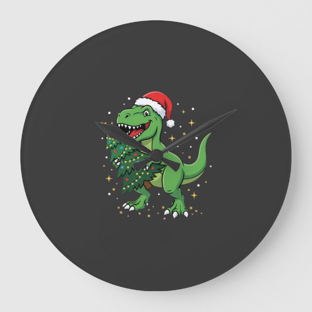 Jul Dinosaur Santa T Rex Stor Klocka (Framsida)