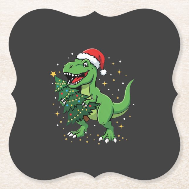 Jul Dinosaur Santa T Rex Underlägg Papper (Framsida)