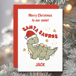 Jul Dinosaur Santasaurus Namn Boy Julkort