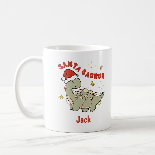 Jul Dinosaur Santasaurus Retro Namn Kaffemugg (Vänster)