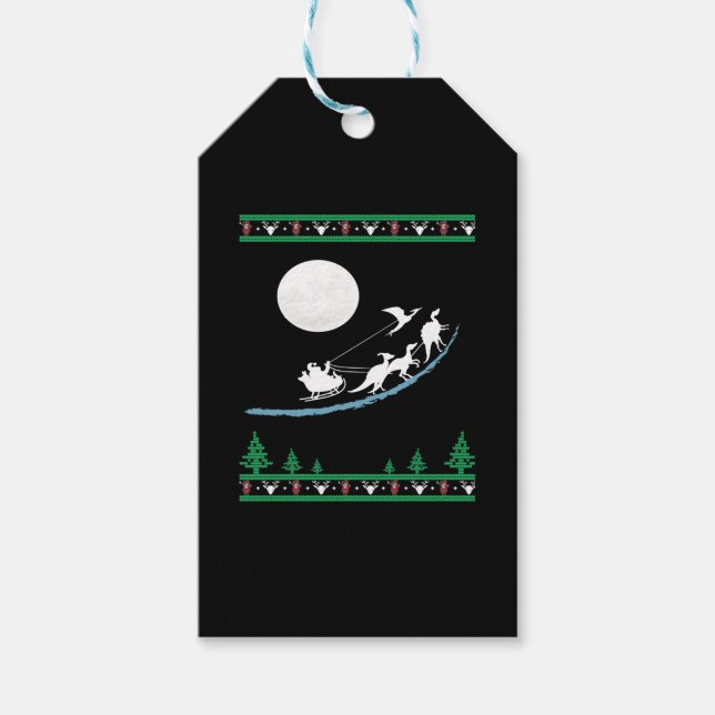 Jul Dinosaur Sleigh Ride Shirt Julafton T-Rex Ch Presentetikett (Framsidan)