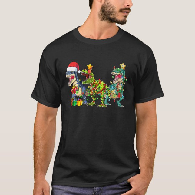 Jul Dinosaur T Rex Cute Santa Julafton Träd Rex T Shirt (Framsida)