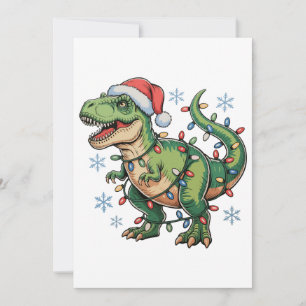 Jul Dinosaur T Rex God Jul Belysning Tomten Julkort