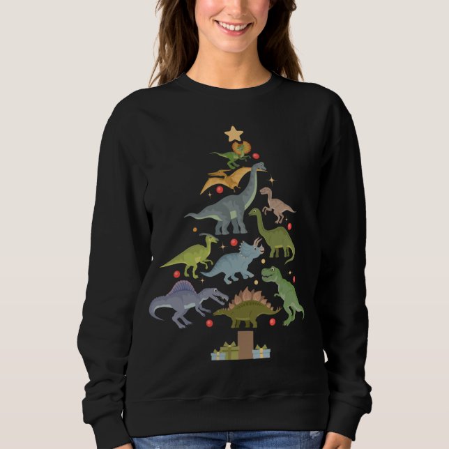 Jul Dinosaur Träd Family Saurus Julafton T Shirt (Framsida)