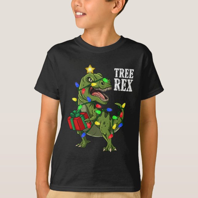 Jul Dinosaur Träd Rex Boys Girls Kids Julafton G T Shirt (Framsida)