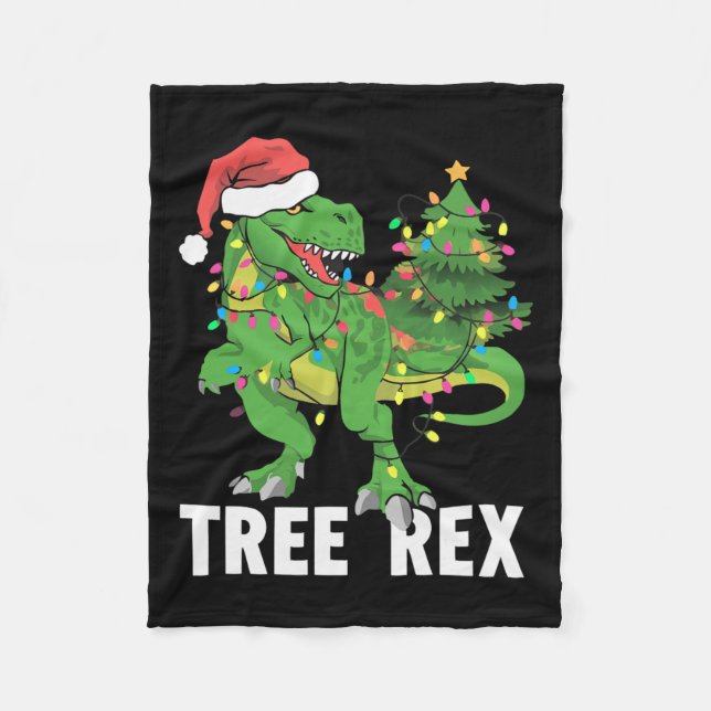 Jul Dinosaur Träd Rex Julafton Trex Pajamas Manar Fleecefilt (Framsidan)