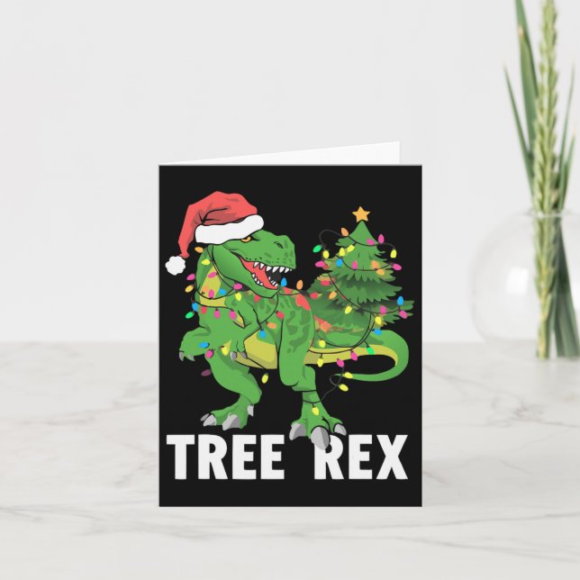 Jul Dinosaur Träd Rex Julafton Trex Pajamas Manar Kort (Framsida)