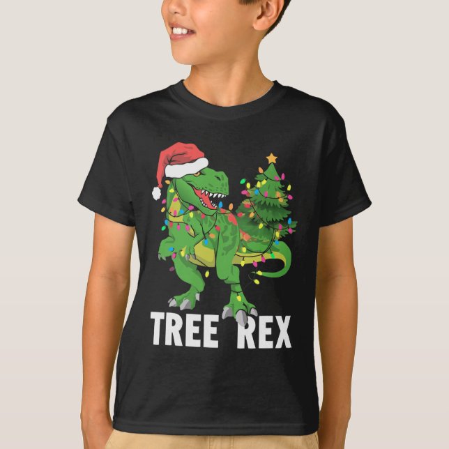 Jul Dinosaur Träd Rex Julafton Trex Pajamas Manar T Shirt (Framsida)
