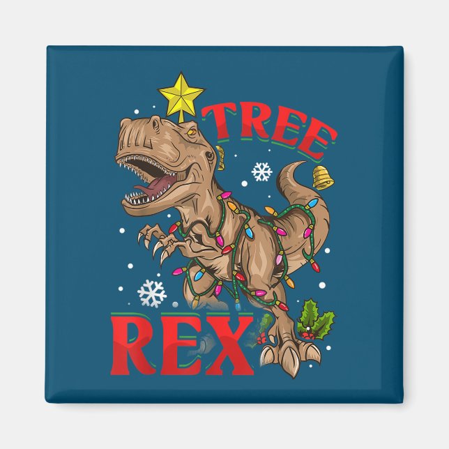 Jul Dinosaur Träd Rex Ljus TRex Julafton Gift Magnet (Framsidan)