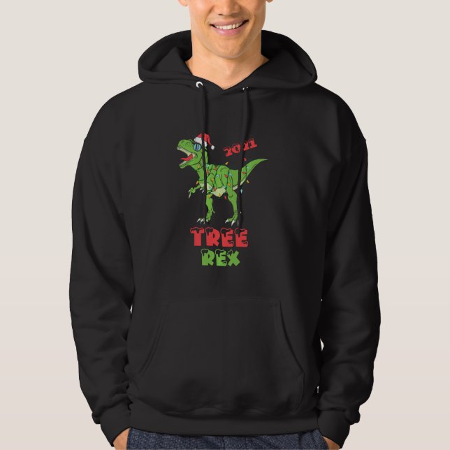 Jul Dinosaur Träd Rex Pajamas Funny Julafton Lig Hoodie (Framsida)