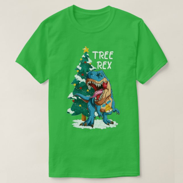 Jul Dinosaur Träd Rex Pajamas Manar Boys Julafton T Shirt (Design framsida)