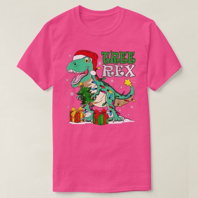 Jul Dinosaur Träd Rex Pajamas Manar Boys Julafton T Shirt (Design framsida)