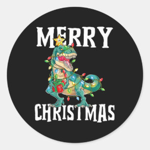 Jul Dinosaur Träd Rex Pajamas Merry Christma Runt Klistermärke