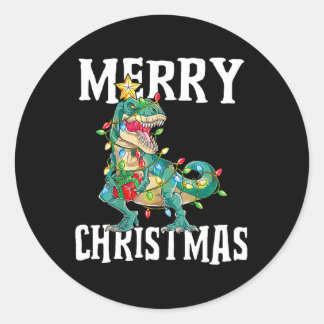 Jul Dinosaur Träd Rex Pajamas Merry Christma Runt Klistermärke