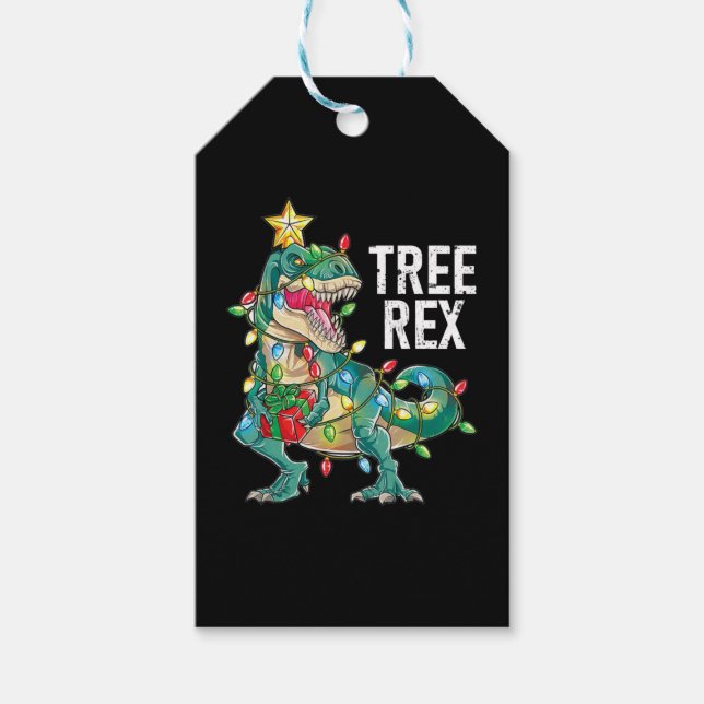 Jul Dinosaur Träd Rex Presentetikett (Framsidan)
