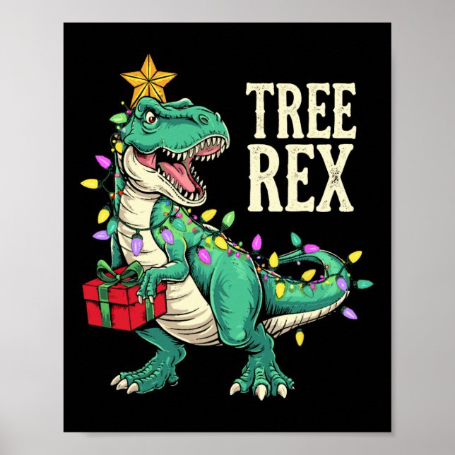 Jul Dinosaur Träd Rex Pyjamas Män Pojkar Barn  Poster (Framsidan)