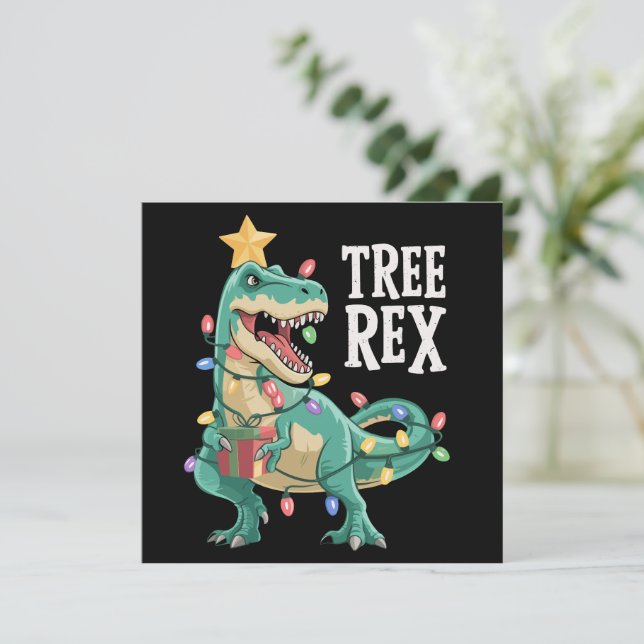 Jul Dinosaur Träd Rex Pyjamas Xmas Ljus  Julkort (Stående Fram)