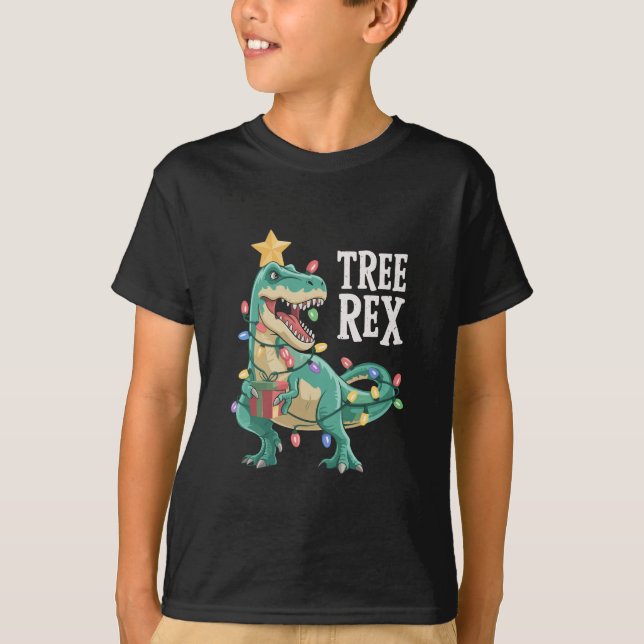 Jul Dinosaur Träd Rex Pyjamas Xmas Ljus  T Shirt (Framsida)