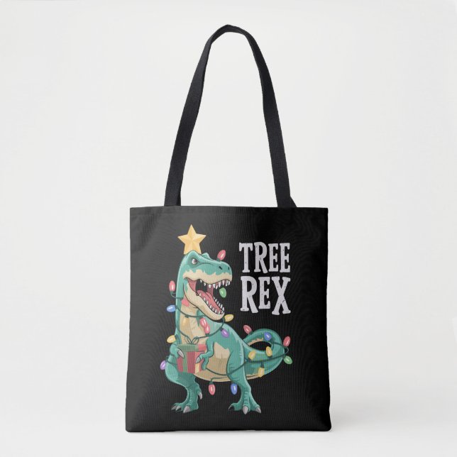 Jul Dinosaur Träd Rex Pyjamas Xmas Ljus  Tygkasse (Framsida)