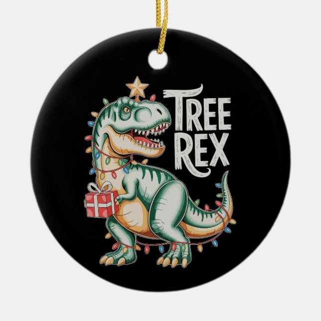 Jul Dinosaur Träd T Rex Xmas Ljus Högtid Julgransprydnad Keramik (Framsidan)