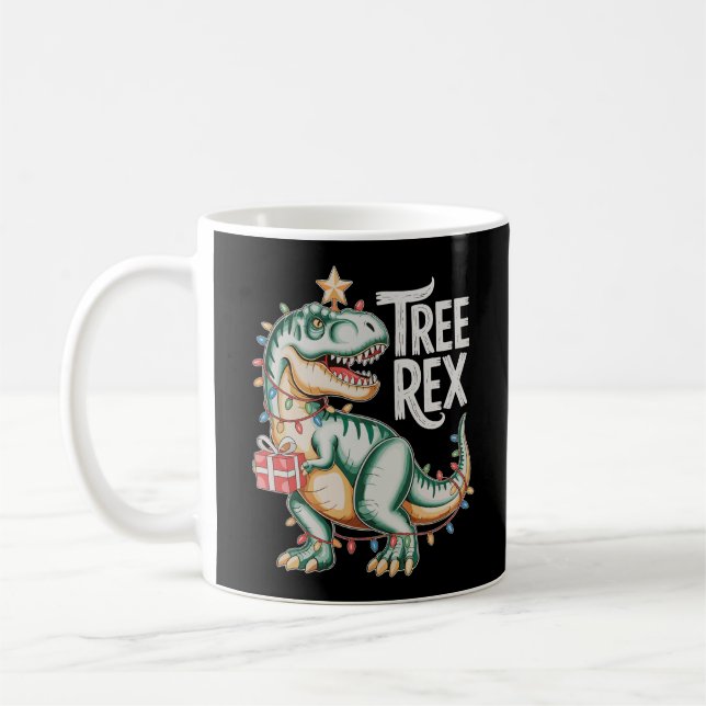 Jul Dinosaur Träd T Rex Xmas Ljus Högtid Kaffemugg (Vänster)