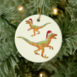 Jul-dinosaur Velociraptor tomte Julgransprydnad Keramik