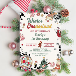 Jul Disco Boll Winter Onederland Födelsedag Inbjudningar