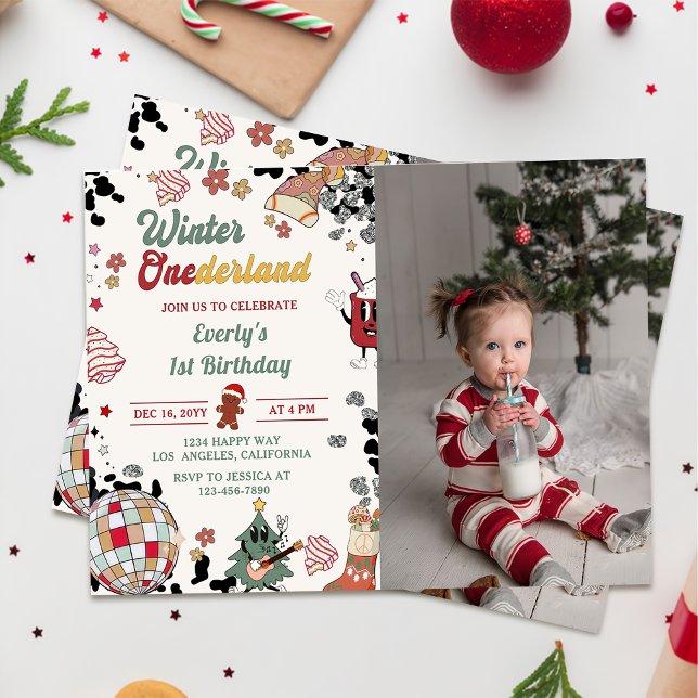 Jul Disco Boll Winter Onederland Födelsedag Inbjudningar (Skapare uppladdad)