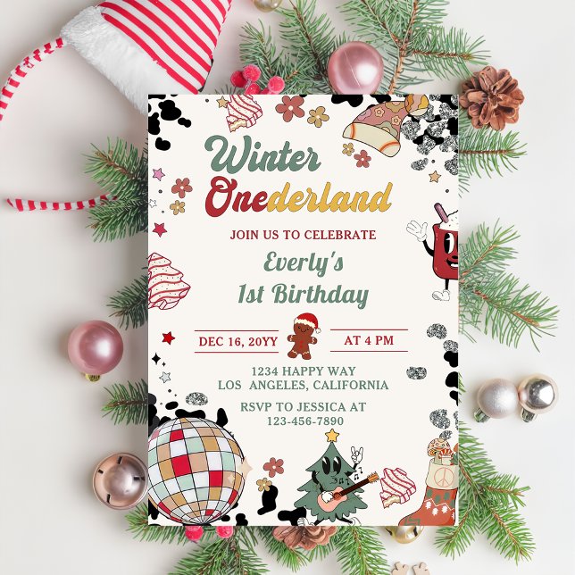 Jul Disco Boll Winter Onederland Födelsedag Inbjudningar (Skapare uppladdad)