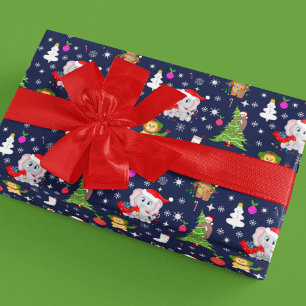 Jul Djurpark Djur i Marinblått Presentpapper