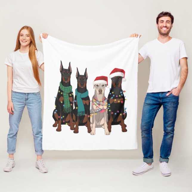Jul Doberman Älskare Hund Mamma Helgdag Fleecefilt (På plats)