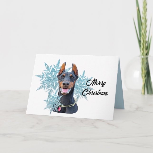 Jul Doberman Pincher Snöflingor Helgkort (Framsida)
