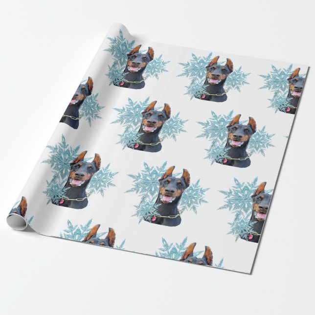 Jul Doberman Pincher Snöflingor Presentpapper (Utrullad)