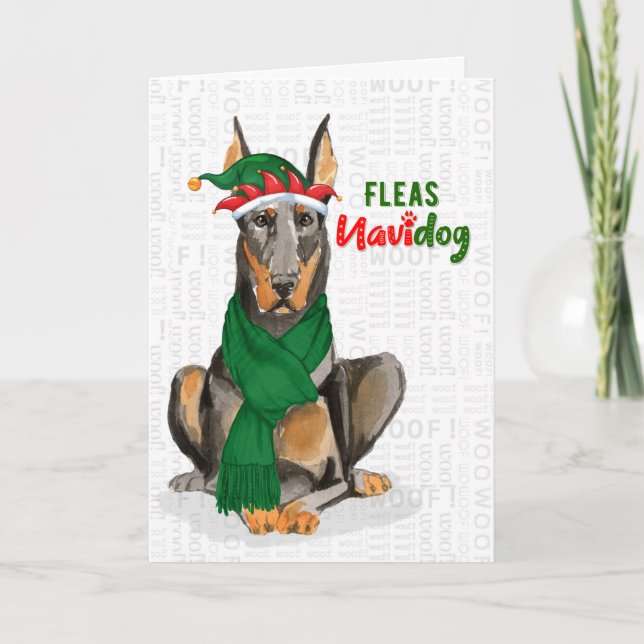 Jul Doberman Pinscher Hund Fleas NaviDOG Helgkort (Framsida)