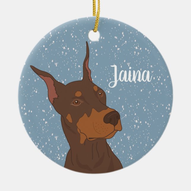 Jul Doberman Pinscher Julgransprydnad Keramik (Framsidan)
