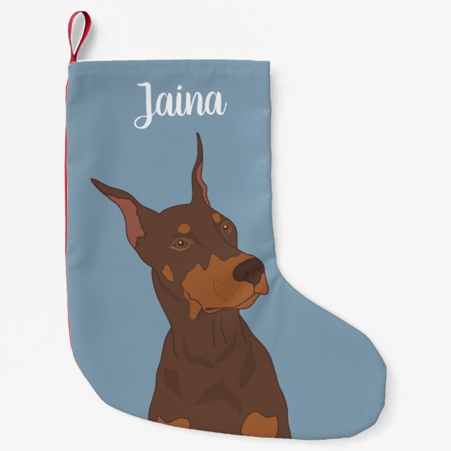Jul Doberman Pinscher Liten Julstrumpa (Framsidan)