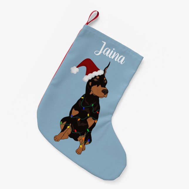Jul Doberman Pinscher Liten Julstrumpa (Framsidan (Hängande))