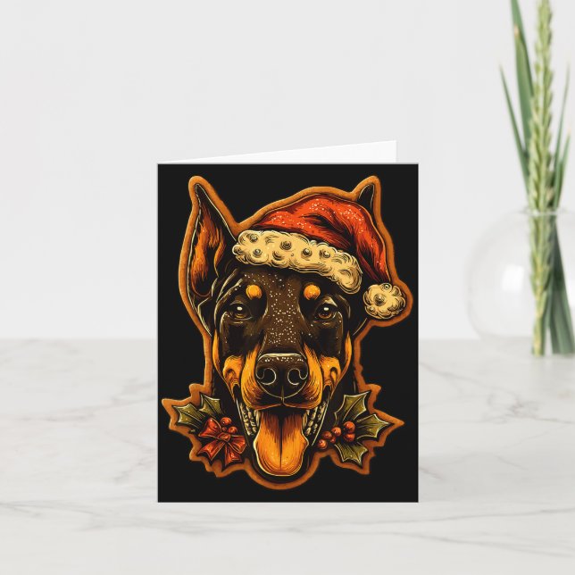 Jul Dobermann Hund Med Tomtehatt Pepparkaka  Kort (Framsida)