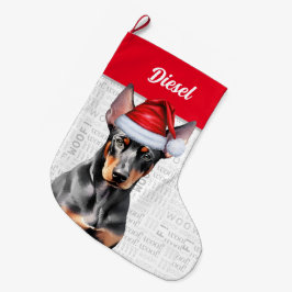 Jul Dobermann Pinscher Tomte med Hundnamn Stor Julstrumpa