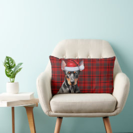 Jul Dobermann Röd Holiday Plaid för hundälskare Lumbarkudde