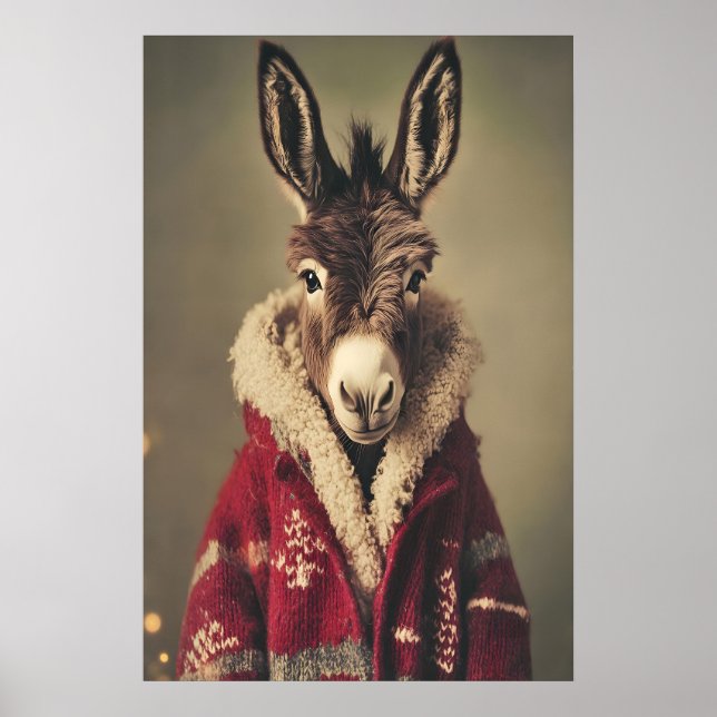 Jul-donkeytryck, Roligt djur i tröja Poster (Framsidan)