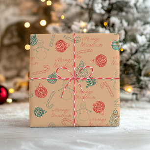Jul Doodle Mönster Snömän, Träd & Godis Presentpapper