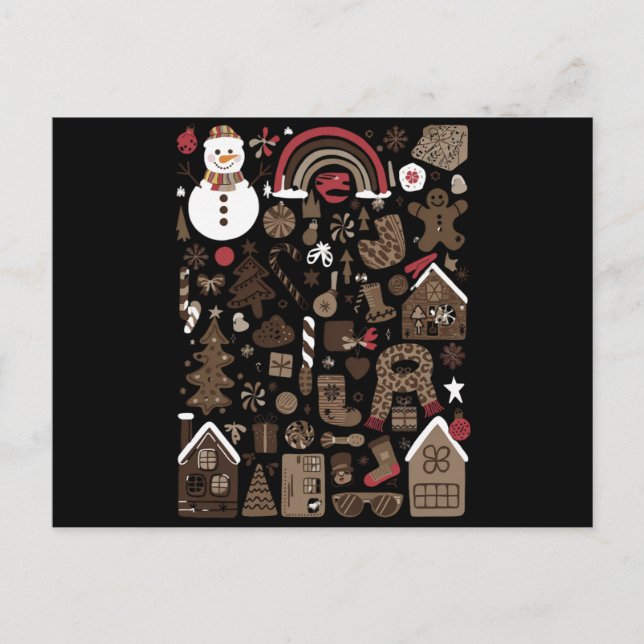 Jul Doodles Retro Högtid Vintage Träd  Vykort (Framsida)